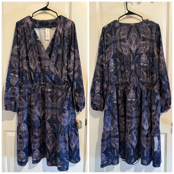 Lane Bryant Navy Paisley Midi Dress size 22 NWT Holiday Party Dress Long Sleeves - Picture 3 of 10